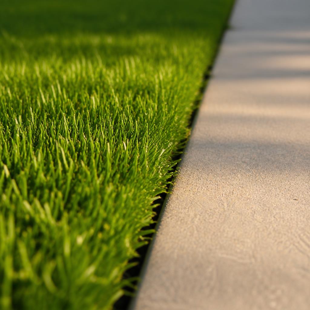 Close-up of crisp lawn edging against concrete